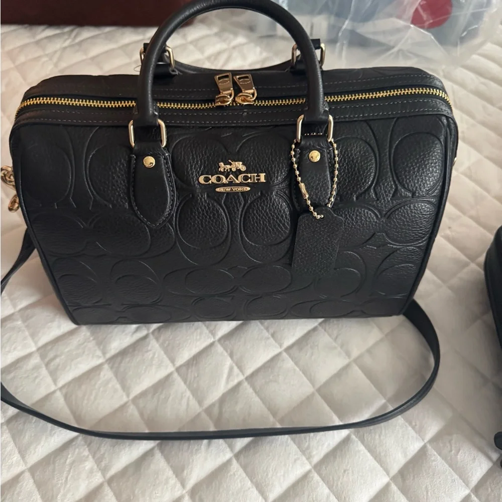 Coach Black Embossed Leather Satchel with Gold Hardware - Picture 1 of 5